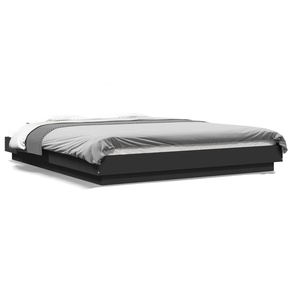 Bedframe met LED-verlichting bewerkt hout zwart 150x200 cm is nu te koop bij PeponiXL, paradijselijk wonen!