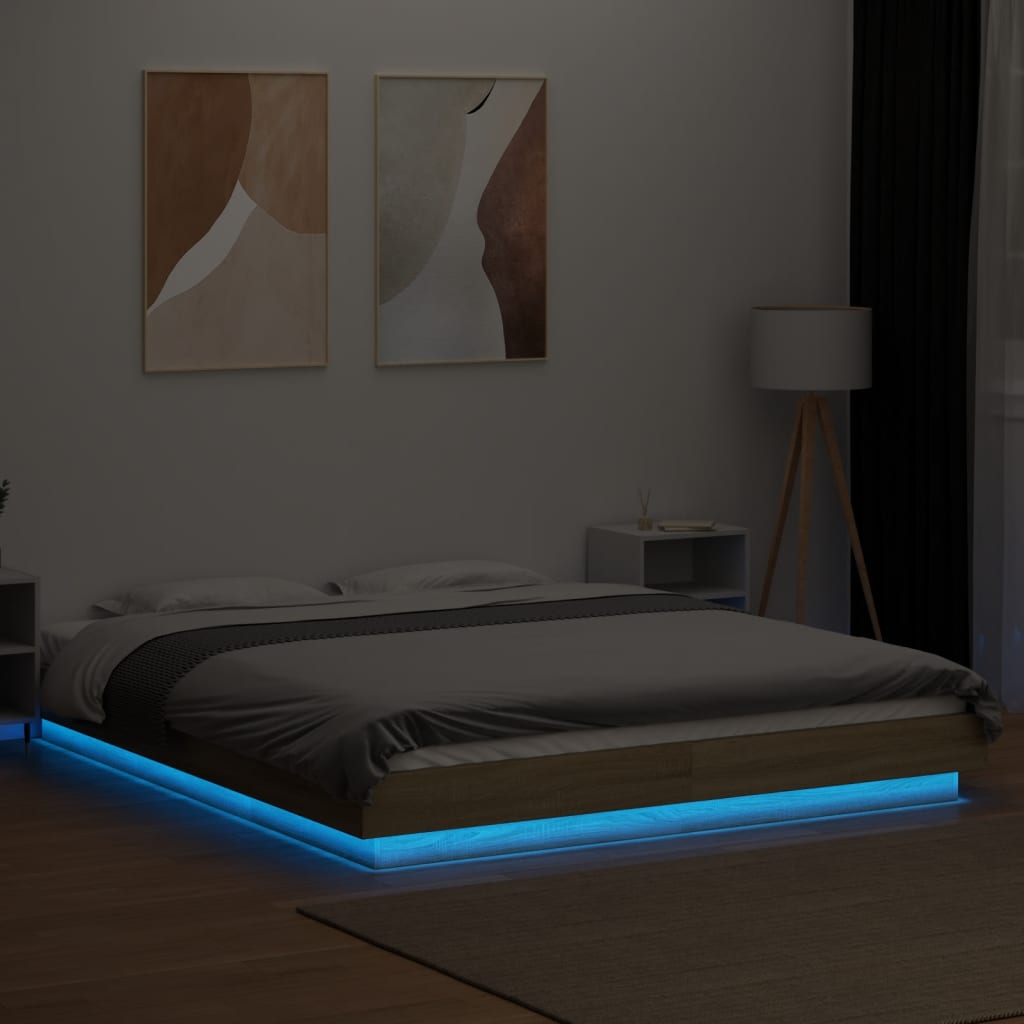 Bedframe met LED-verlichting sonoma eikenkleurig 150x200 cm is nu te koop bij PeponiXL, paradijselijk wonen!
