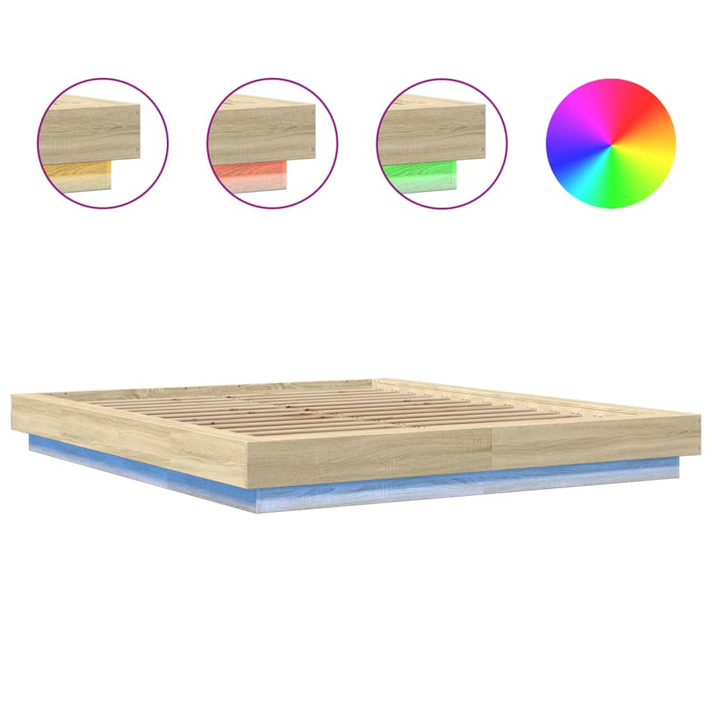 Bedframe met LED-verlichting sonoma eikenkleurig 150x200 cm is nu te koop bij PeponiXL, paradijselijk wonen!