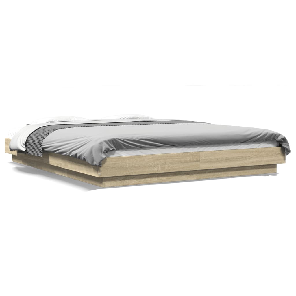 Bedframe met LED-verlichting sonoma eikenkleurig 150x200 cm is nu te koop bij PeponiXL, paradijselijk wonen!