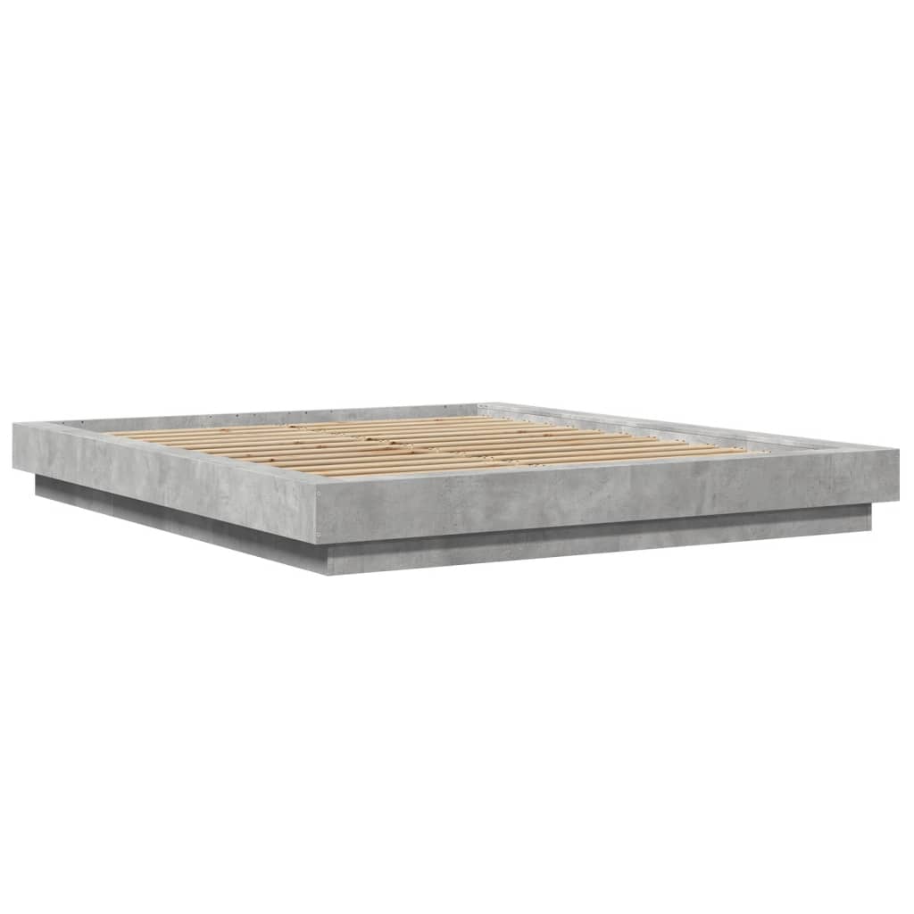 Bedframe met LED-verlichting bewerkt hout betongrijs 150x200 cm is nu te koop bij PeponiXL, paradijselijk wonen!