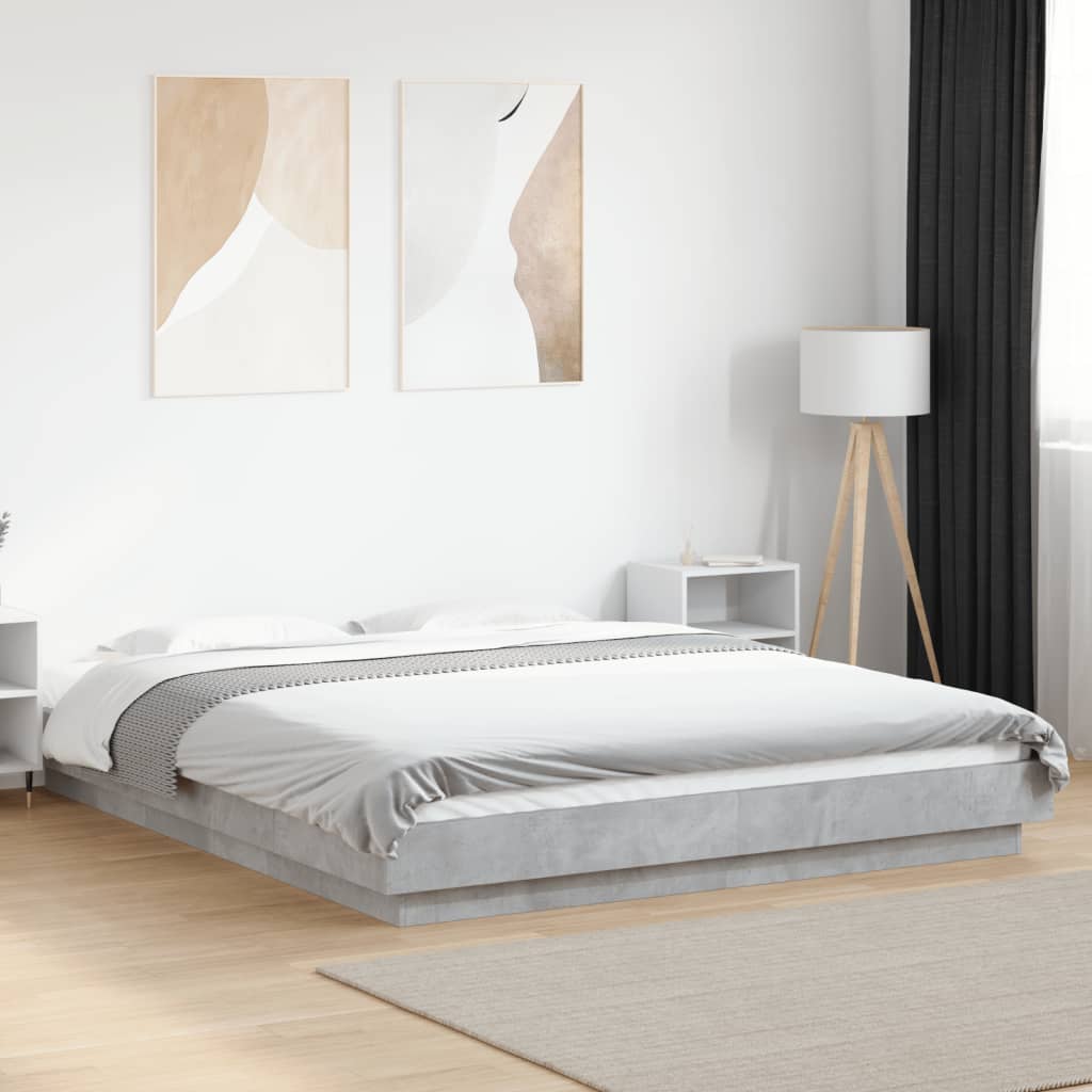 Bedframe met LED-verlichting bewerkt hout betongrijs 150x200 cm is nu te koop bij PeponiXL, paradijselijk wonen!