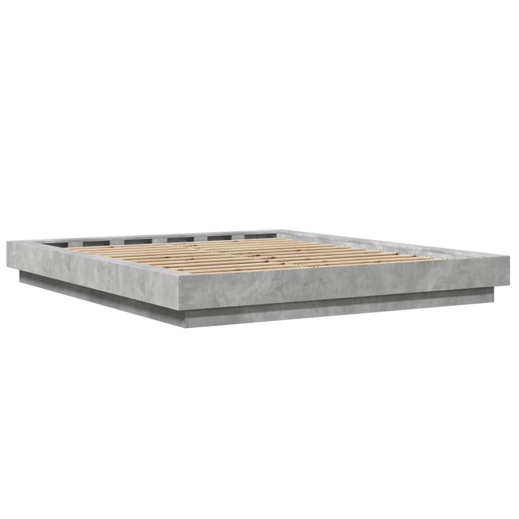 Bedframe met LED-verlichting bewerkt hout betongrijs 150x200 cm is nu te koop bij PeponiXL, paradijselijk wonen!