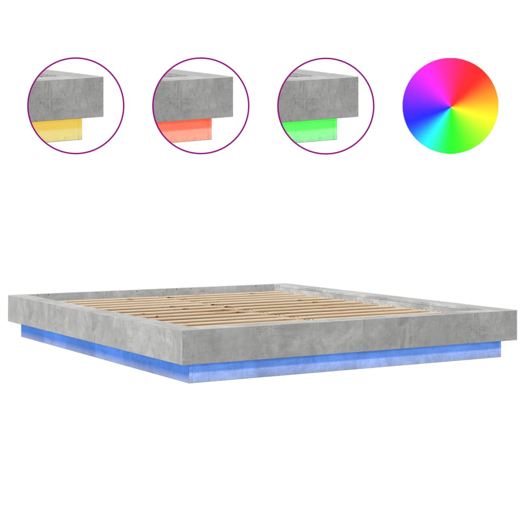 Bedframe met LED-verlichting bewerkt hout betongrijs 150x200 cm is nu te koop bij PeponiXL, paradijselijk wonen!