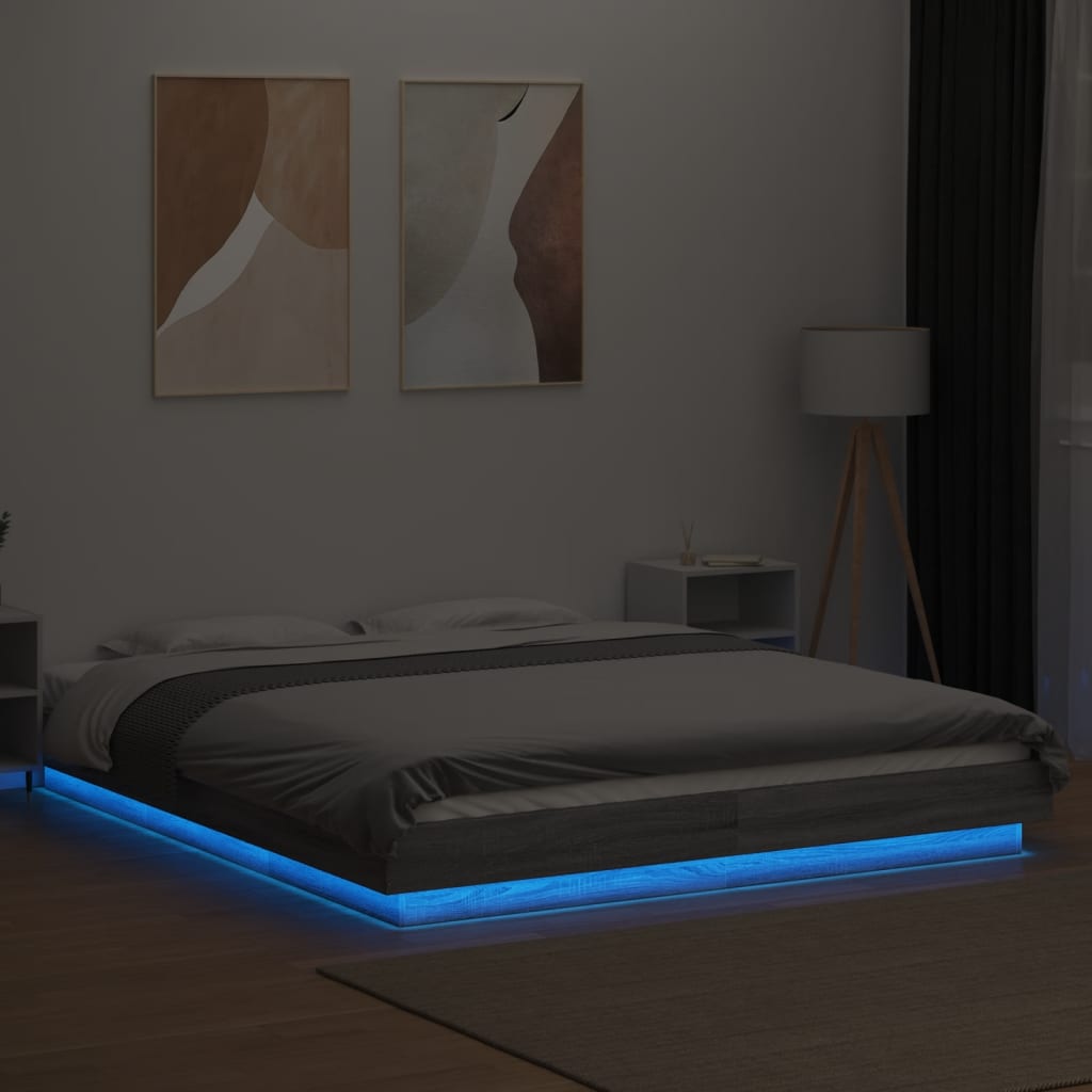 Bedframe met LED-verlichting grijs sonoma eiken 150x200 cm is nu te koop bij PeponiXL, paradijselijk wonen!