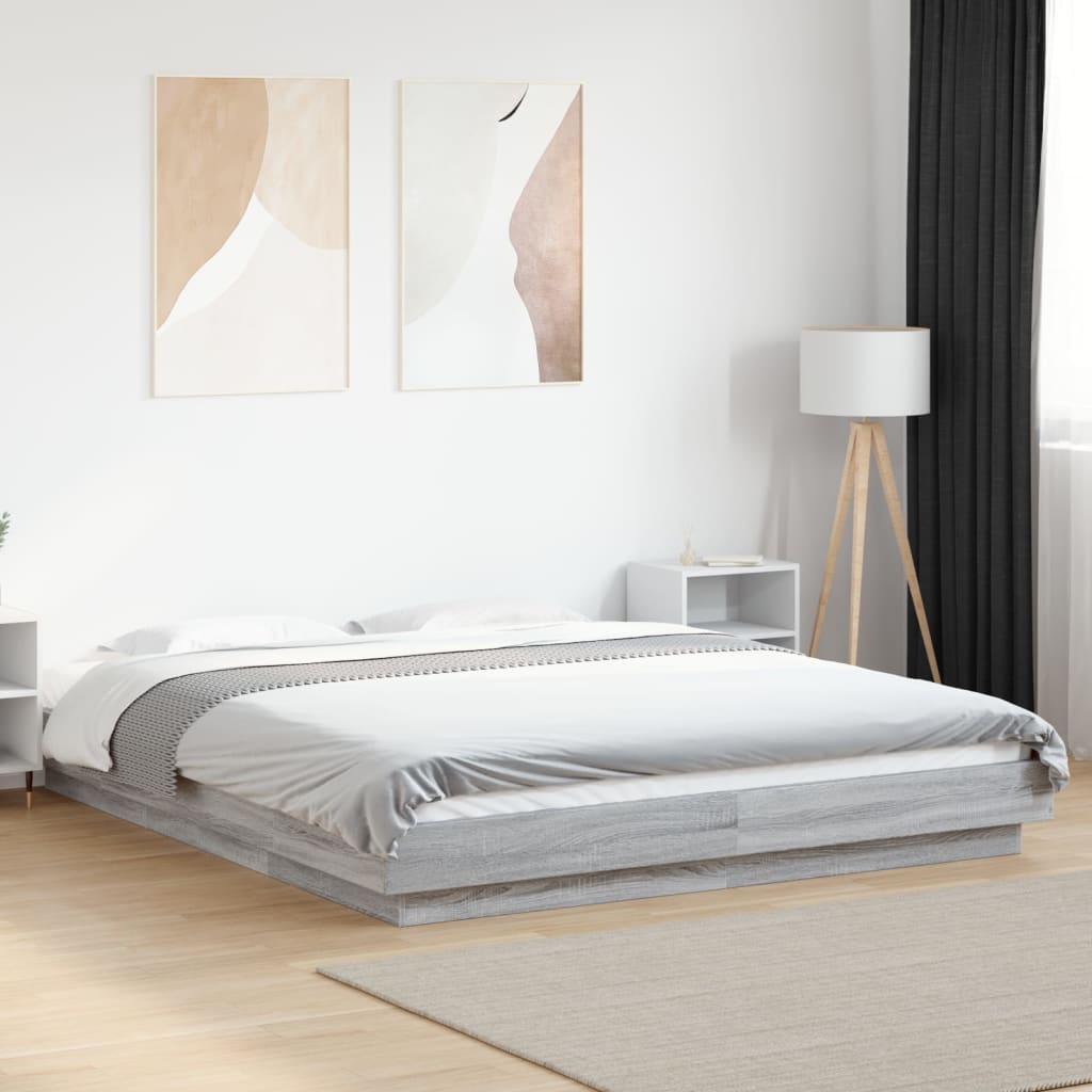 Bedframe met LED-verlichting grijs sonoma eiken 150x200 cm is nu te koop bij PeponiXL, paradijselijk wonen!