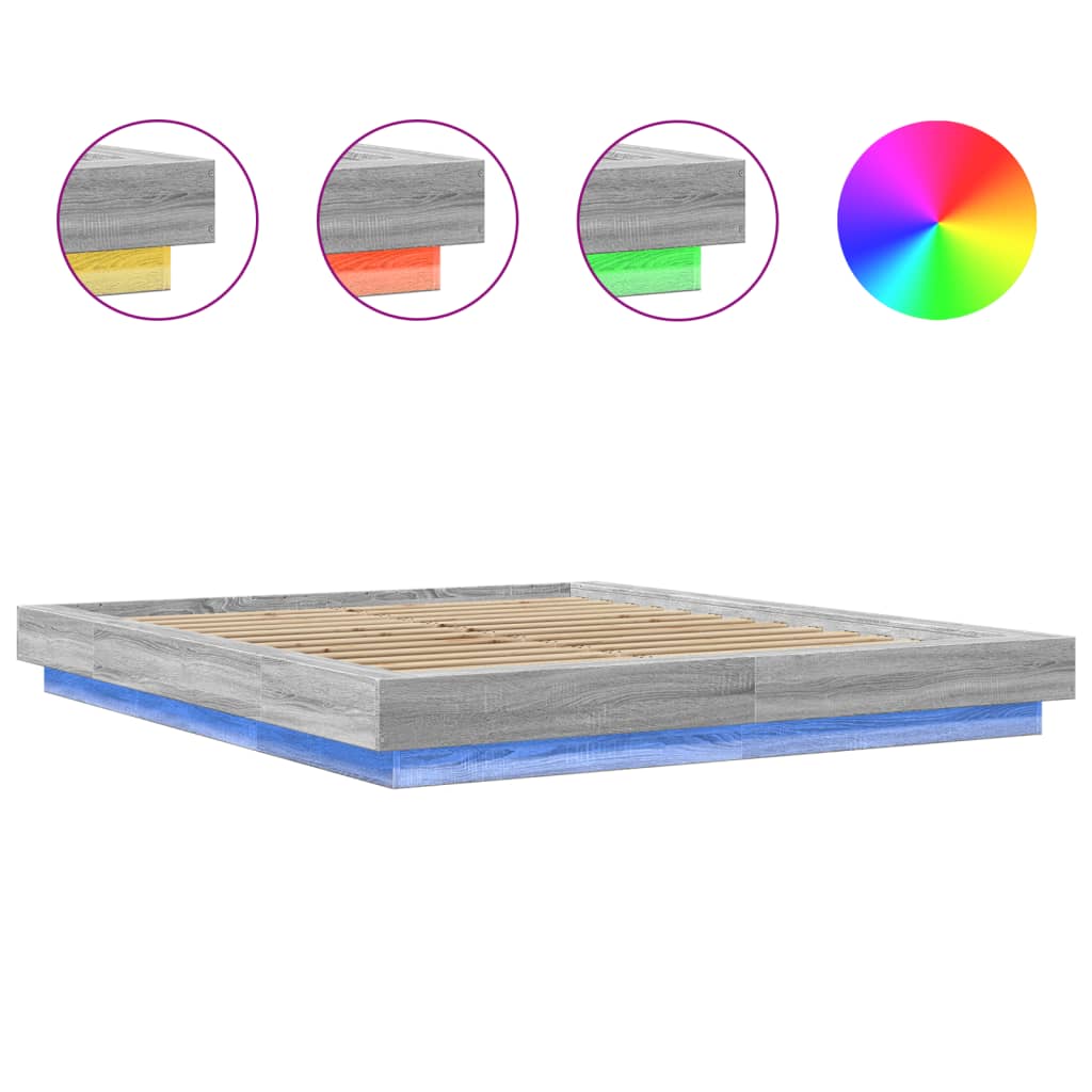 Bedframe met LED-verlichting grijs sonoma eiken 150x200 cm is nu te koop bij PeponiXL, paradijselijk wonen!
