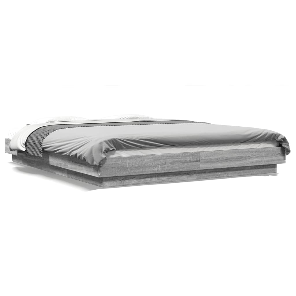 Bedframe met LED-verlichting grijs sonoma eiken 150x200 cm is nu te koop bij PeponiXL, paradijselijk wonen!