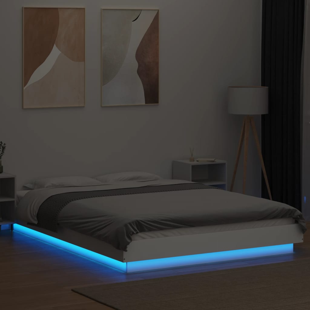 Bedframe met LED-verlichting bewerkt hout wit 140x200 cm is nu te koop bij PeponiXL, paradijselijk wonen!