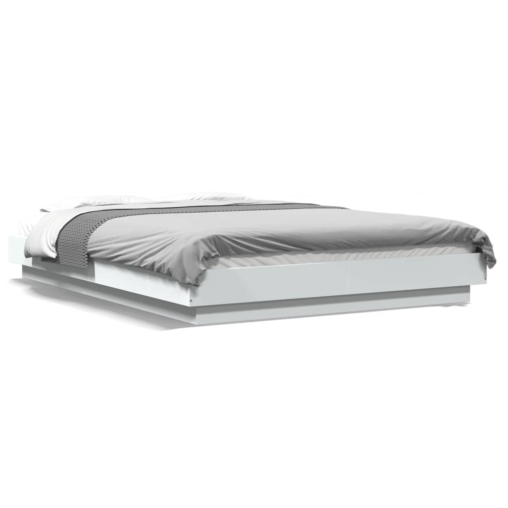 Bedframe met LED-verlichting bewerkt hout wit 140x200 cm is nu te koop bij PeponiXL, paradijselijk wonen!