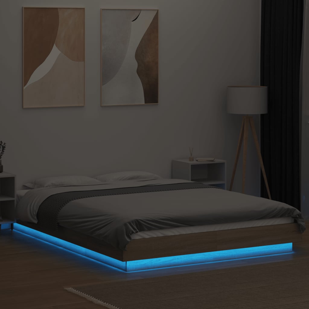 Bedframe met LED-verlichting sonoma eikenkleurig 140x200 cm is nu te koop bij PeponiXL, paradijselijk wonen!