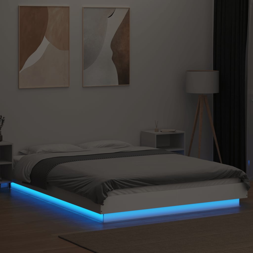 Bedframe met LED-verlichting bewerkt hout wit 120x200 cm is nu te koop bij PeponiXL, paradijselijk wonen!