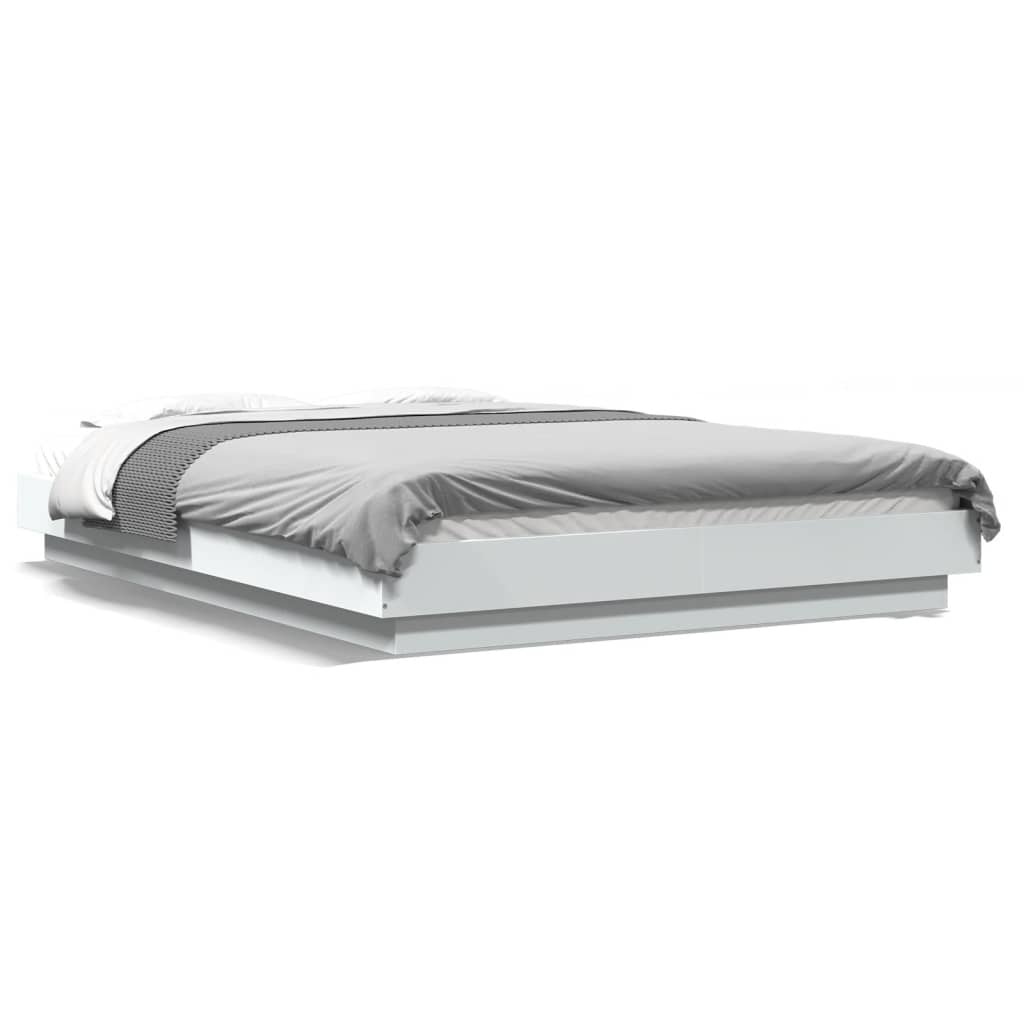 Bedframe met LED-verlichting bewerkt hout wit 120x200 cm is nu te koop bij PeponiXL, paradijselijk wonen!