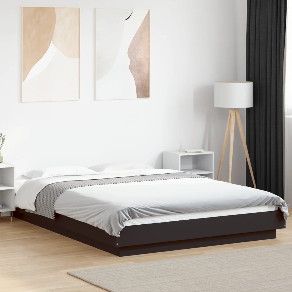 Bedframe met LED-verlichting bewerkt hout zwart 120x200 cm is nu te koop bij PeponiXL, paradijselijk wonen!