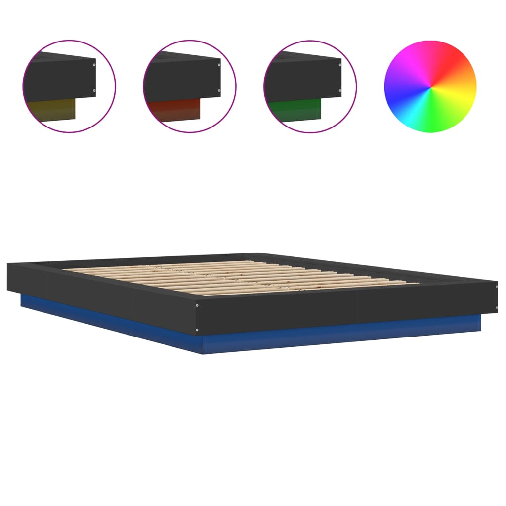 Bedframe met LED-verlichting bewerkt hout zwart 120x200 cm is nu te koop bij PeponiXL, paradijselijk wonen!
