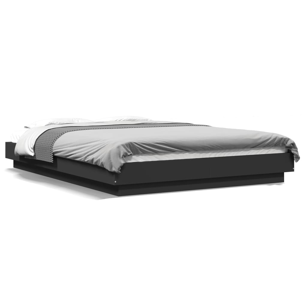 Bedframe met LED-verlichting bewerkt hout zwart 120x200 cm is nu te koop bij PeponiXL, paradijselijk wonen!