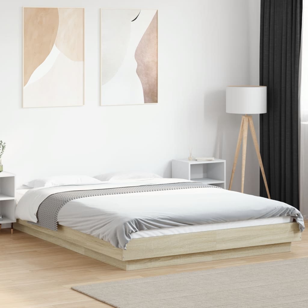 Bedframe met LED-verlichting sonoma eikenkleurig 120x200 cm is nu te koop bij PeponiXL, paradijselijk wonen!