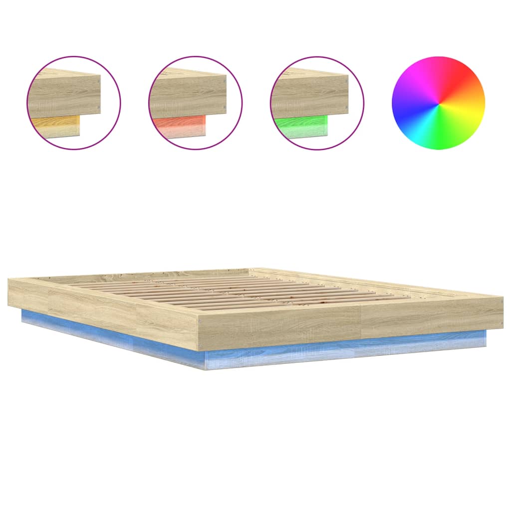 Bedframe met LED-verlichting sonoma eikenkleurig 120x200 cm is nu te koop bij PeponiXL, paradijselijk wonen!