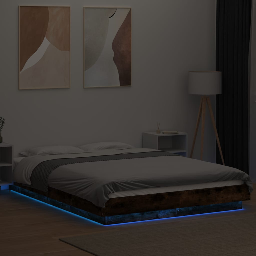 Bedframe met LED-verlichting gerookt eikenkleurig 120x200 cm is nu te koop bij PeponiXL, paradijselijk wonen!
