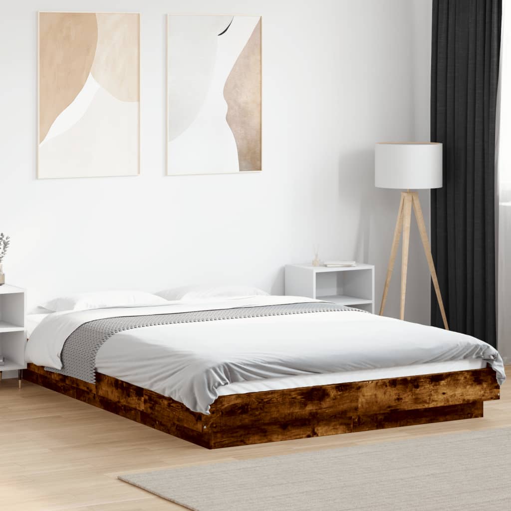 Bedframe met LED-verlichting gerookt eikenkleurig 120x200 cm is nu te koop bij PeponiXL, paradijselijk wonen!