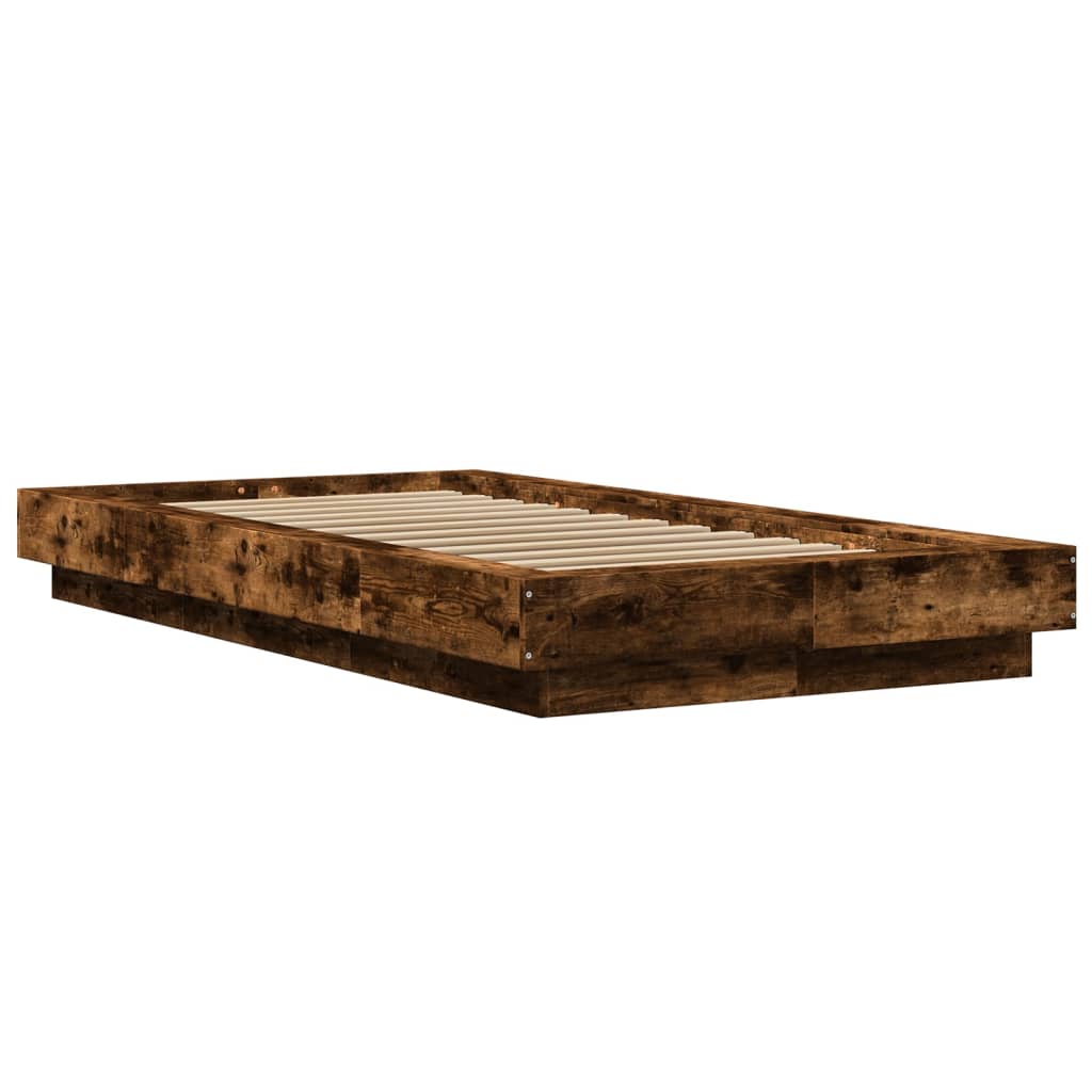 Bedframe met LED-verlichting gerookt eikenkleurig 100x200 cm is nu te koop bij PeponiXL, paradijselijk wonen!