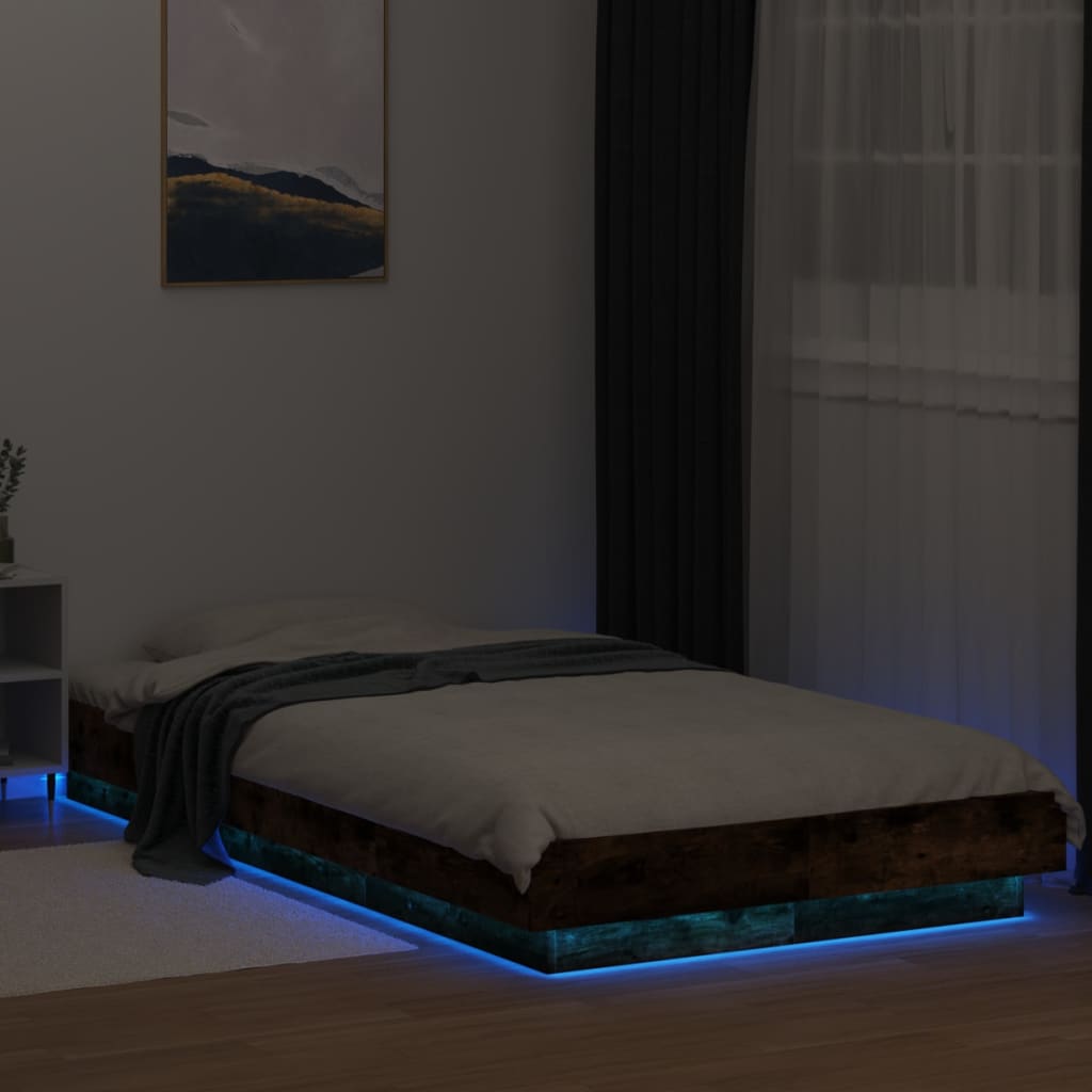 Bedframe met LED-verlichting gerookt eikenkleurig 100x200 cm is nu te koop bij PeponiXL, paradijselijk wonen!