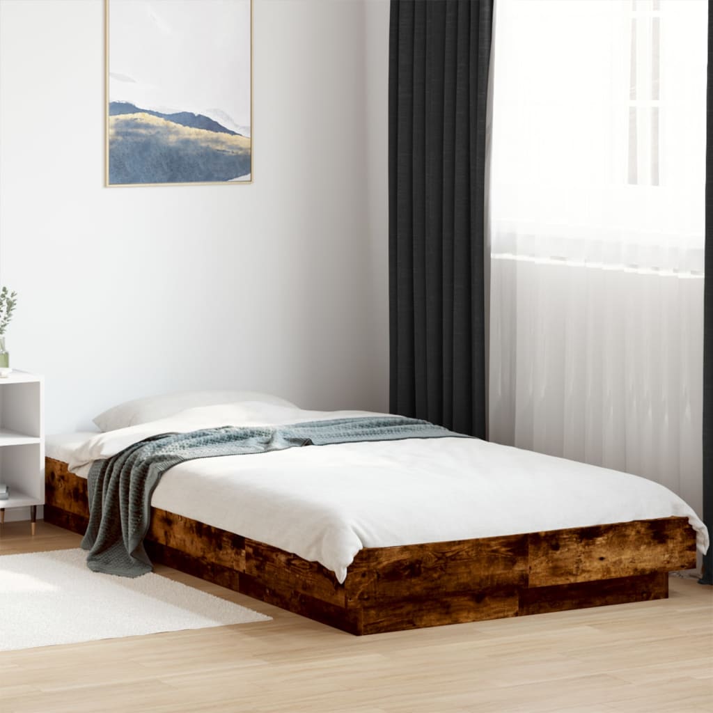 Bedframe met LED-verlichting gerookt eikenkleurig 100x200 cm is nu te koop bij PeponiXL, paradijselijk wonen!