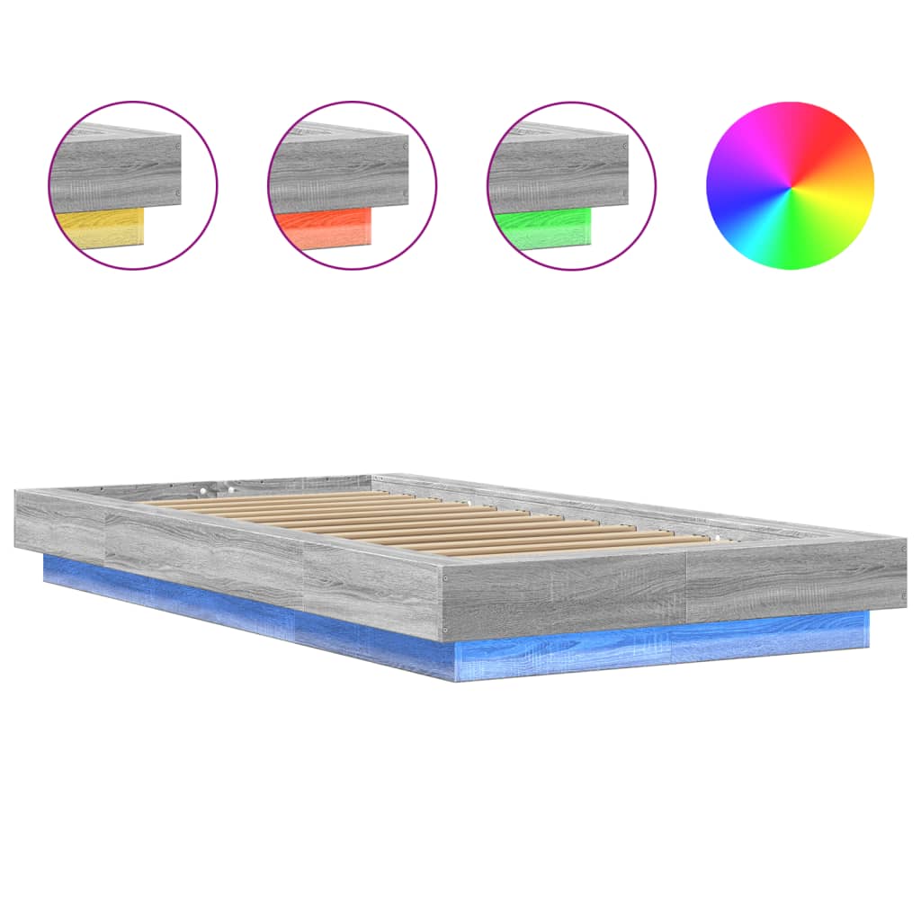 Bedframe met LED-verlichting grijs sonoma eiken 100x200 cm is nu te koop bij PeponiXL, paradijselijk wonen!