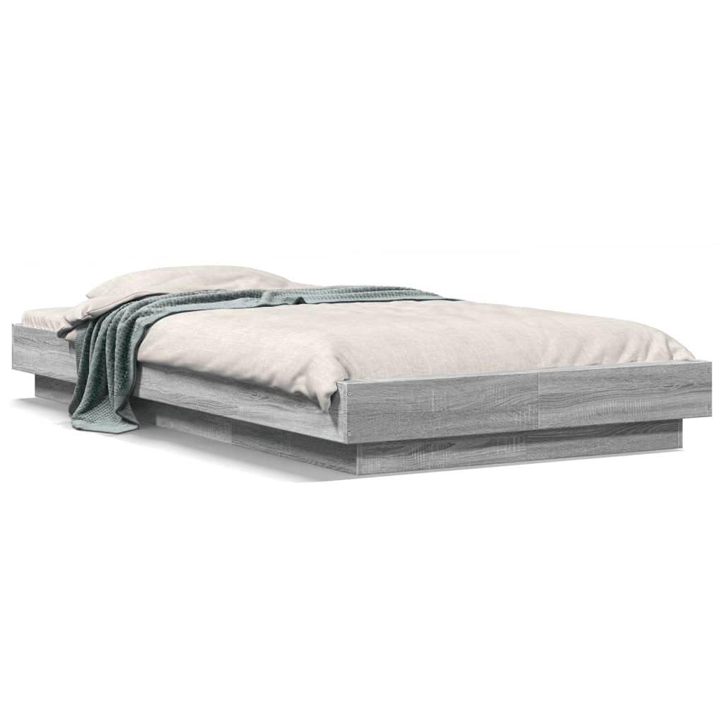 Bedframe met LED-verlichting grijs sonoma eiken 100x200 cm is nu te koop bij PeponiXL, paradijselijk wonen!
