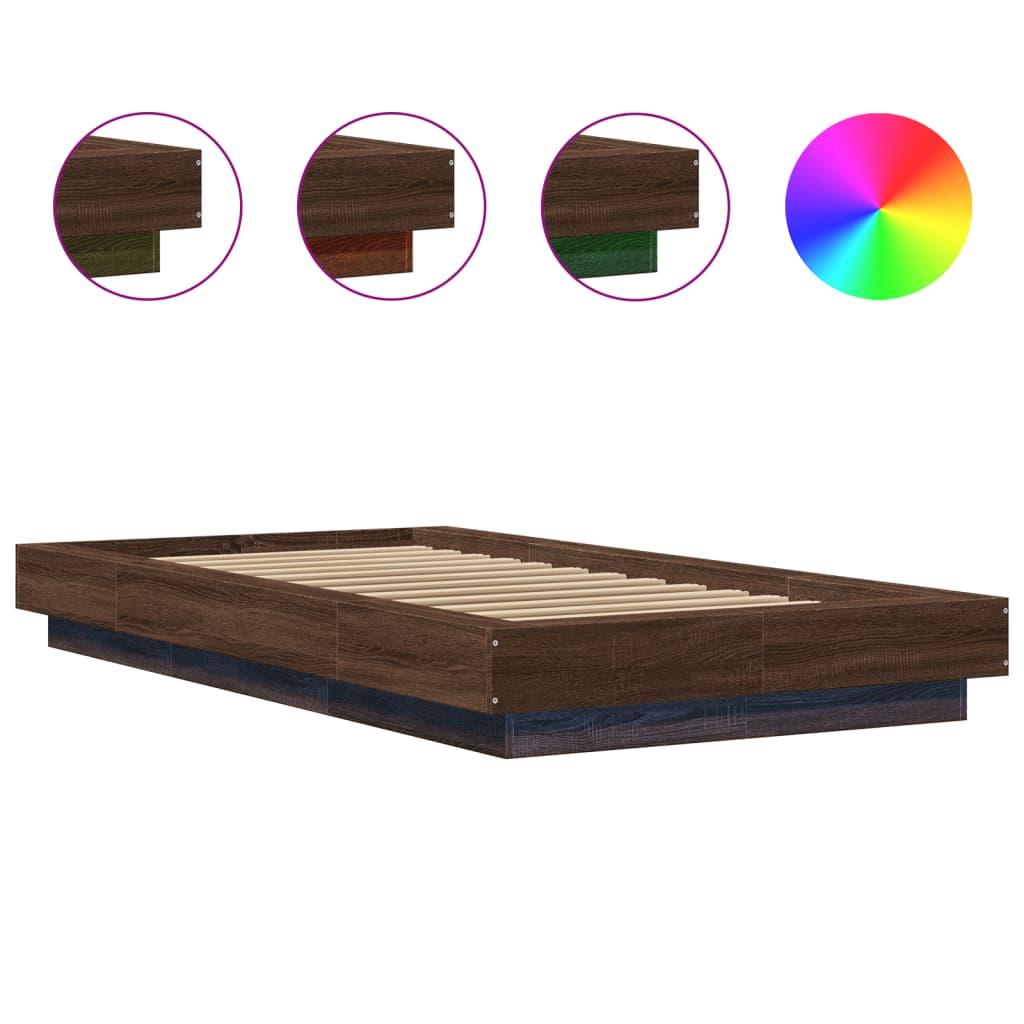 Bedframe met LED-verlichting bruin eikenkleur 100x200 cm is nu te koop bij PeponiXL, paradijselijk wonen!
