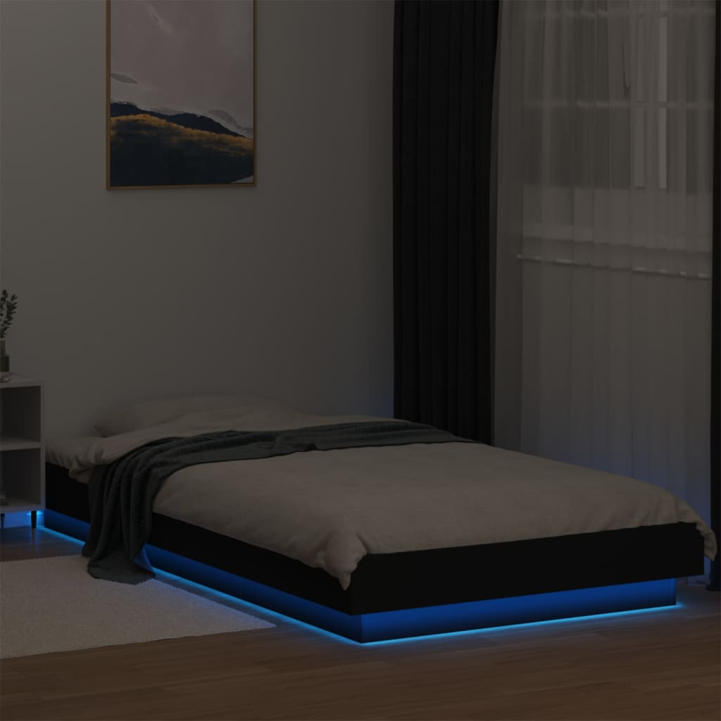 Bedframe met LED-verlichting bewerkt hout zwart 90x200 cm is nu te koop bij PeponiXL, paradijselijk wonen!