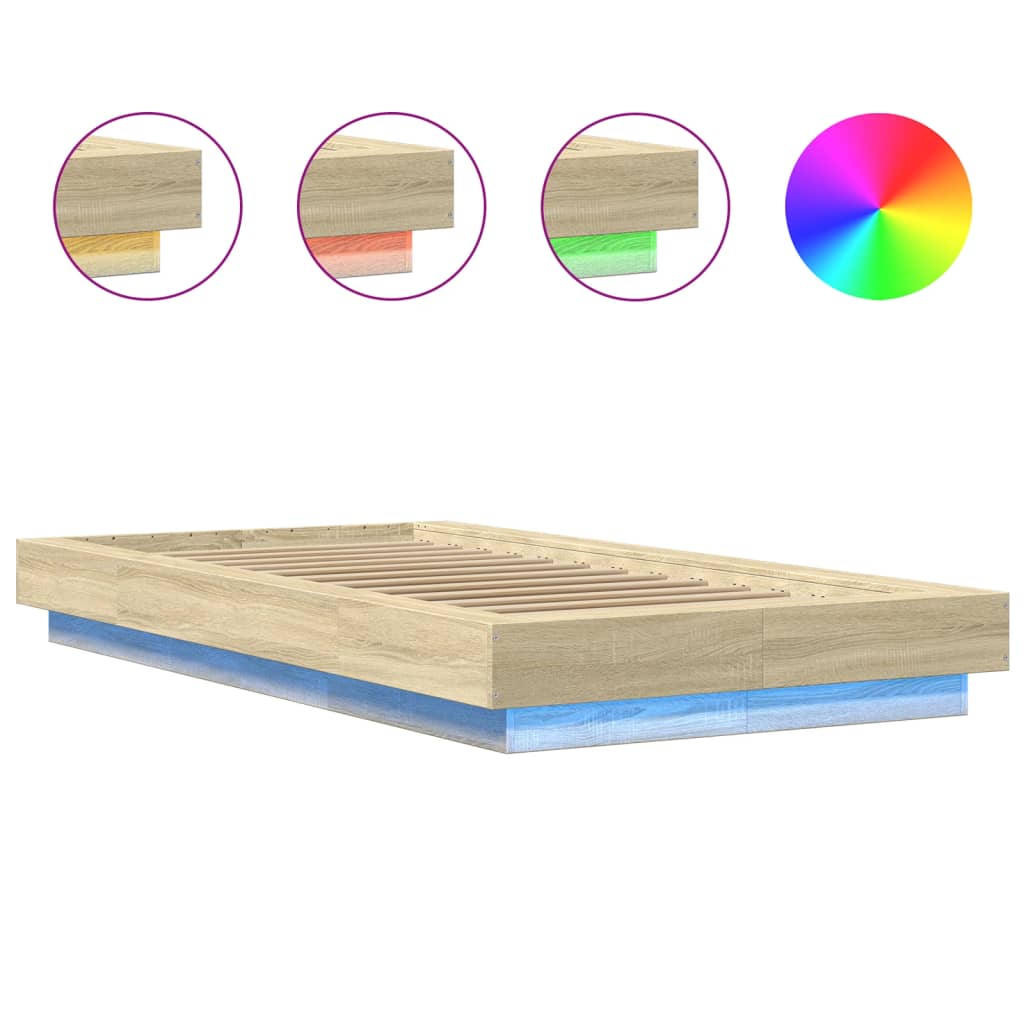 Bedframe met LED-verlichting sonoma eikenkleurig 90x200 cm is nu te koop bij PeponiXL, paradijselijk wonen!