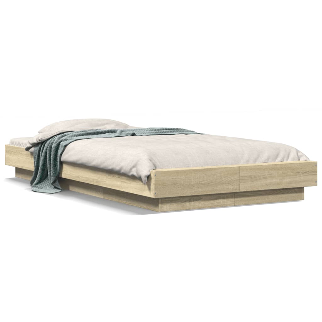 Bedframe met LED-verlichting sonoma eikenkleurig 90x200 cm is nu te koop bij PeponiXL, paradijselijk wonen!