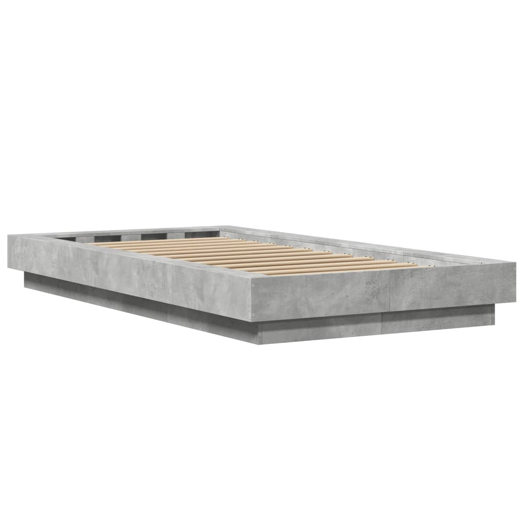 Bedframe met LED-verlichting bewerkt hout betongrijs 90x200 cm is nu te koop bij PeponiXL, paradijselijk wonen!