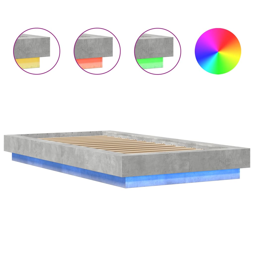 Bedframe met LED-verlichting bewerkt hout betongrijs 90x200 cm is nu te koop bij PeponiXL, paradijselijk wonen!