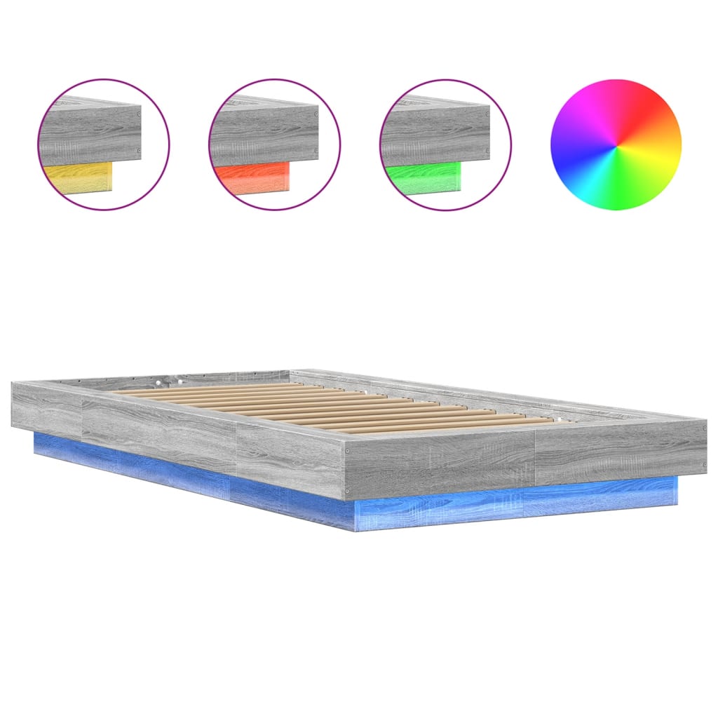 Bedframe met LED-verlichting grijs sonoma eikenkleurig 90x200cm is nu te koop bij PeponiXL, paradijselijk wonen!