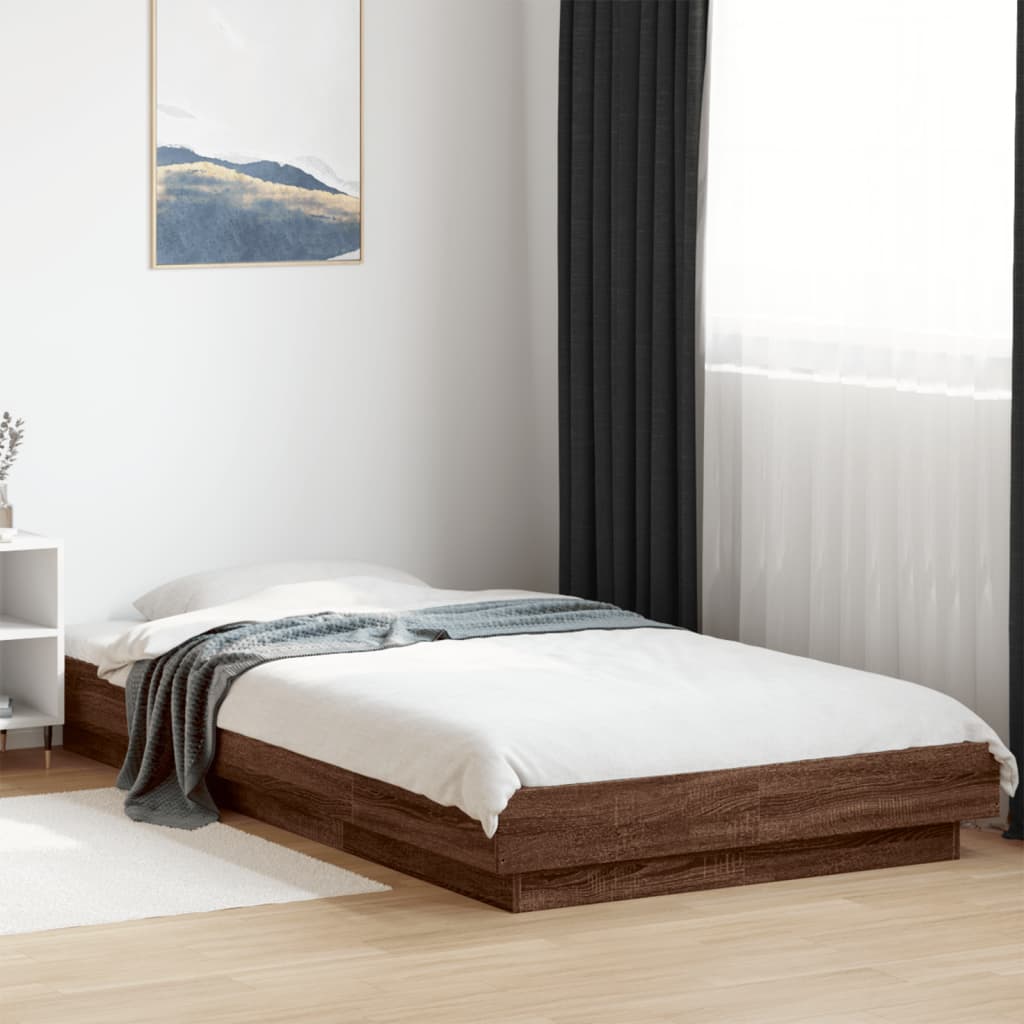 Bedframe met LED-verlichting bruin eikenkleur 90x200 cm is nu te koop bij PeponiXL, paradijselijk wonen!