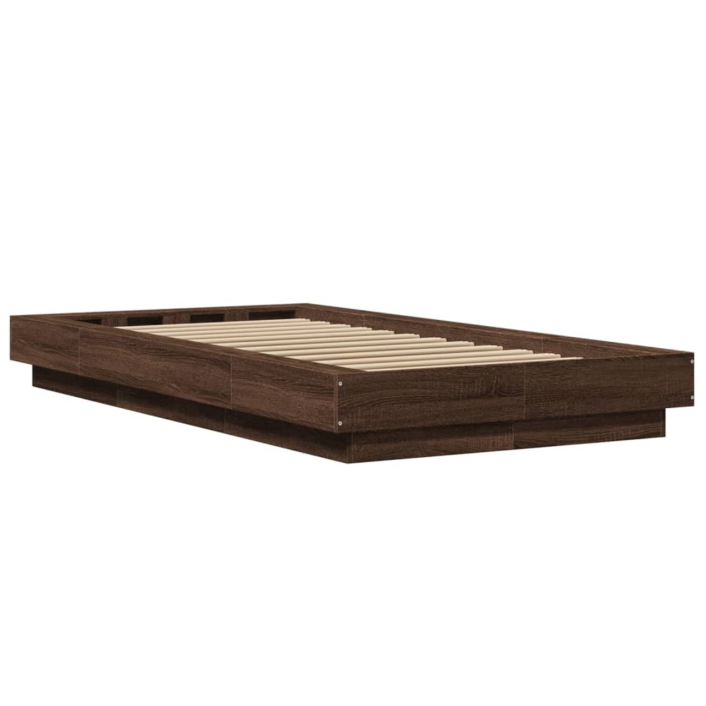 Bedframe met LED-verlichting bruin eikenkleur 90x200 cm is nu te koop bij PeponiXL, paradijselijk wonen!