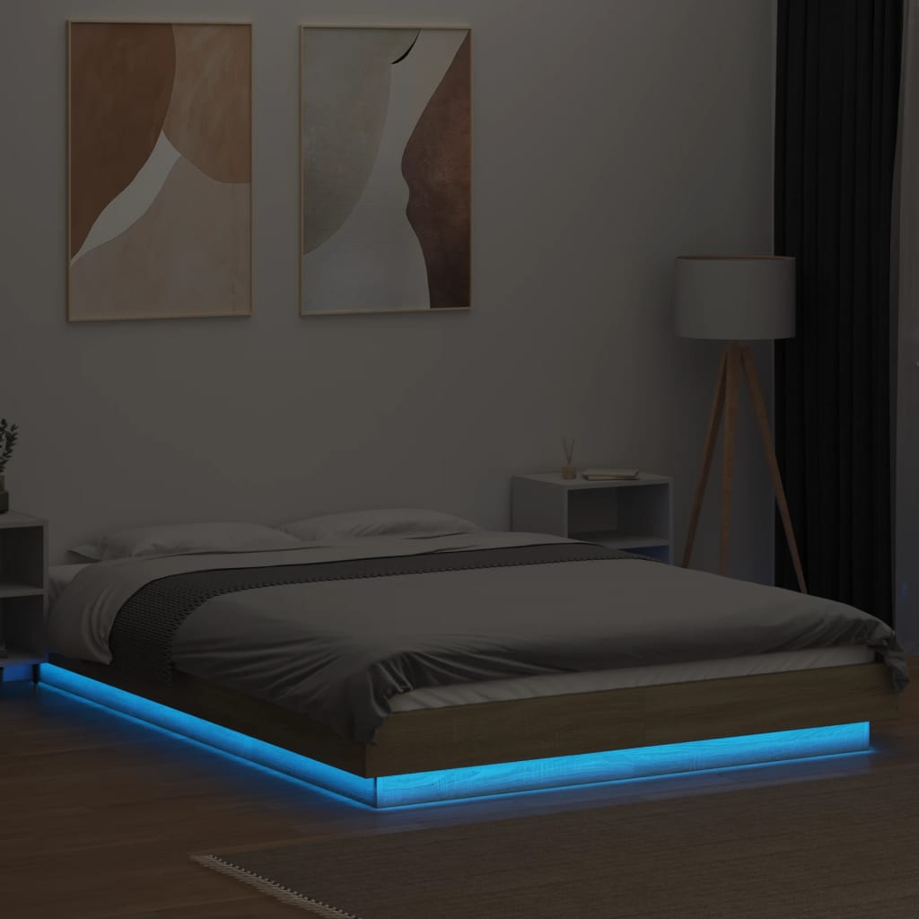 Bedframe met LED-verlichting sonoma eikenkleurig 140x200 cm is nu te koop bij PeponiXL, paradijselijk wonen!