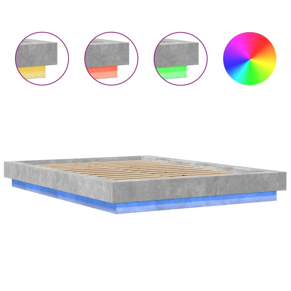 Bedframe met LED-verlichting bewerkt hout betongrijs 140x190 cm is nu te koop bij PeponiXL, paradijselijk wonen!