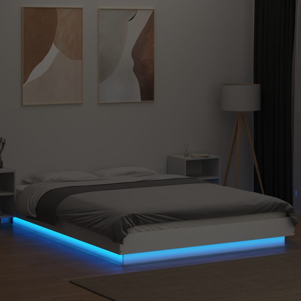 Bedframe met LED-verlichting bewerkt hout wit 135x190 cm is nu te koop bij PeponiXL, paradijselijk wonen!