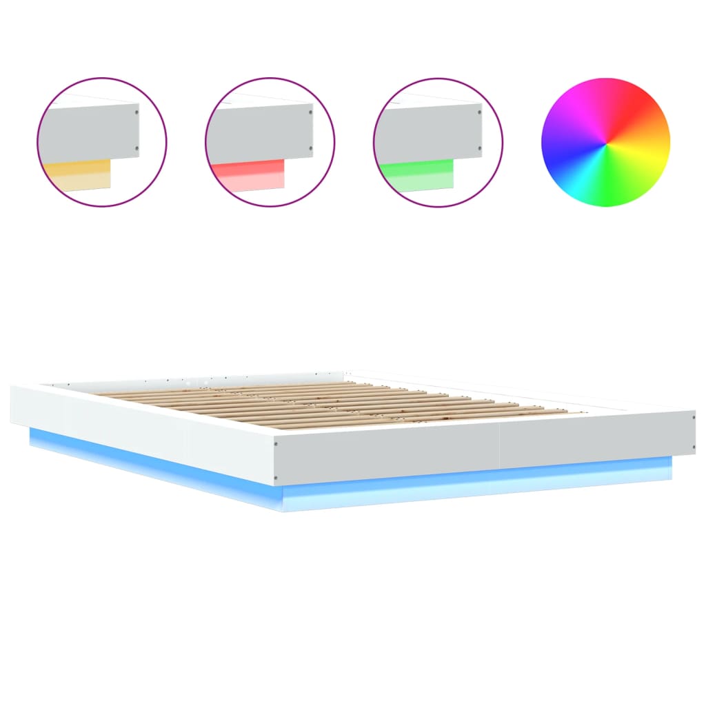 Bedframe met LED-verlichting bewerkt hout wit 135x190 cm is nu te koop bij PeponiXL, paradijselijk wonen!