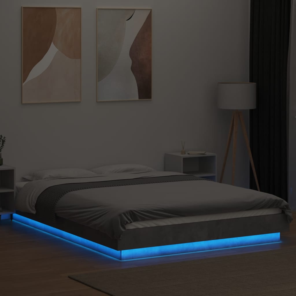 Bedframe met LED-verlichting bewerkt hout betongrijs 135x190 cm is nu te koop bij PeponiXL, paradijselijk wonen!