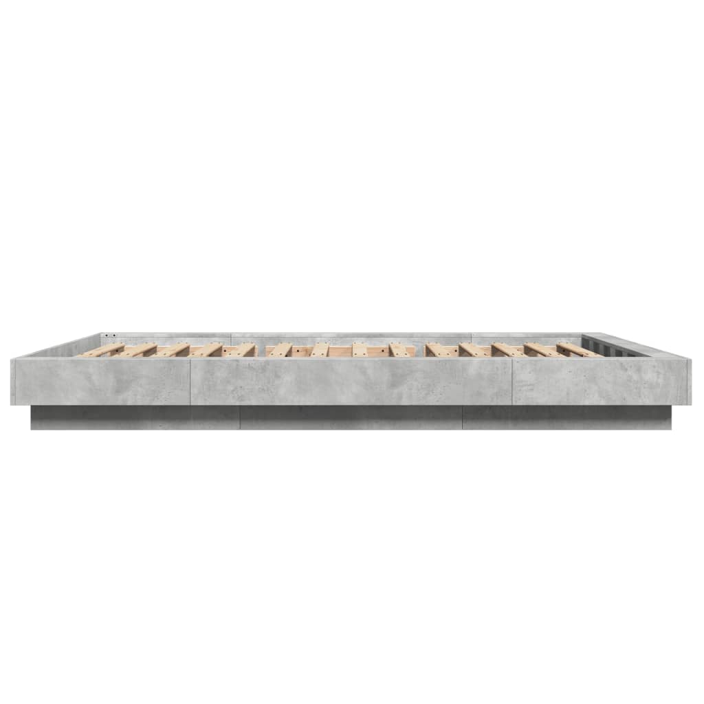 Bedframe met LED-verlichting bewerkt hout betongrijs 135x190 cm is nu te koop bij PeponiXL, paradijselijk wonen!