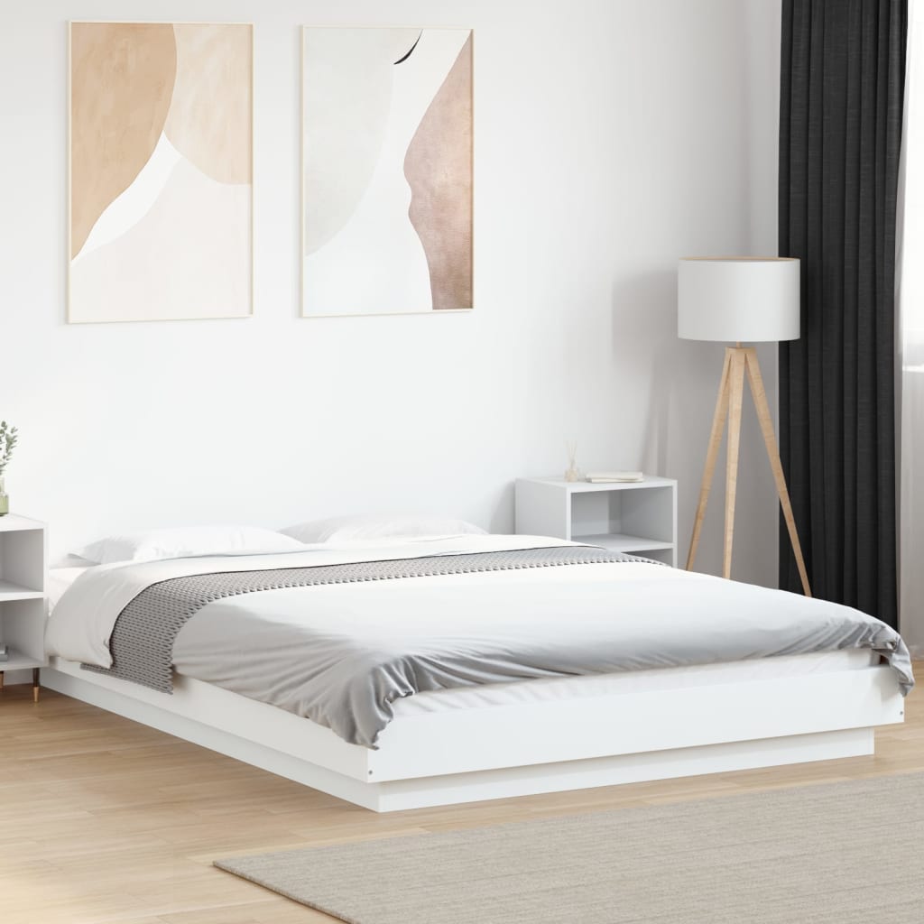 Bedframe met LED-verlichting bewerkt hout wit 120x190 cm is nu te koop bij PeponiXL, paradijselijk wonen!