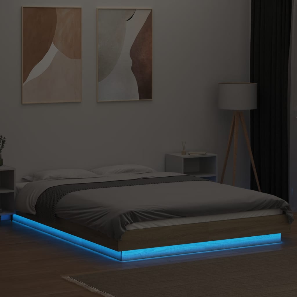 Bedframe met LED-verlichting sonoma eikenkleurig 120x190 cm is nu te koop bij PeponiXL, paradijselijk wonen!