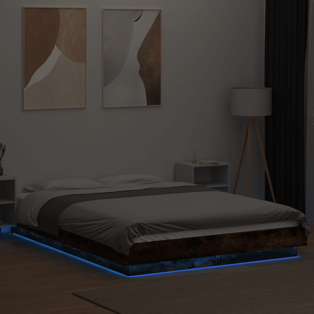 Bedframe met LED-verlichting gerookt eikenkleurig 120x190 cm is nu te koop bij PeponiXL, paradijselijk wonen!
