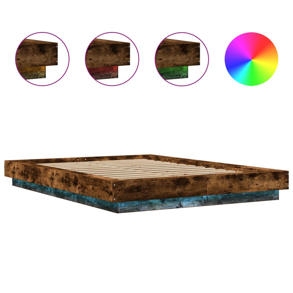 Bedframe met LED-verlichting gerookt eikenkleurig 120x190 cm is nu te koop bij PeponiXL, paradijselijk wonen!