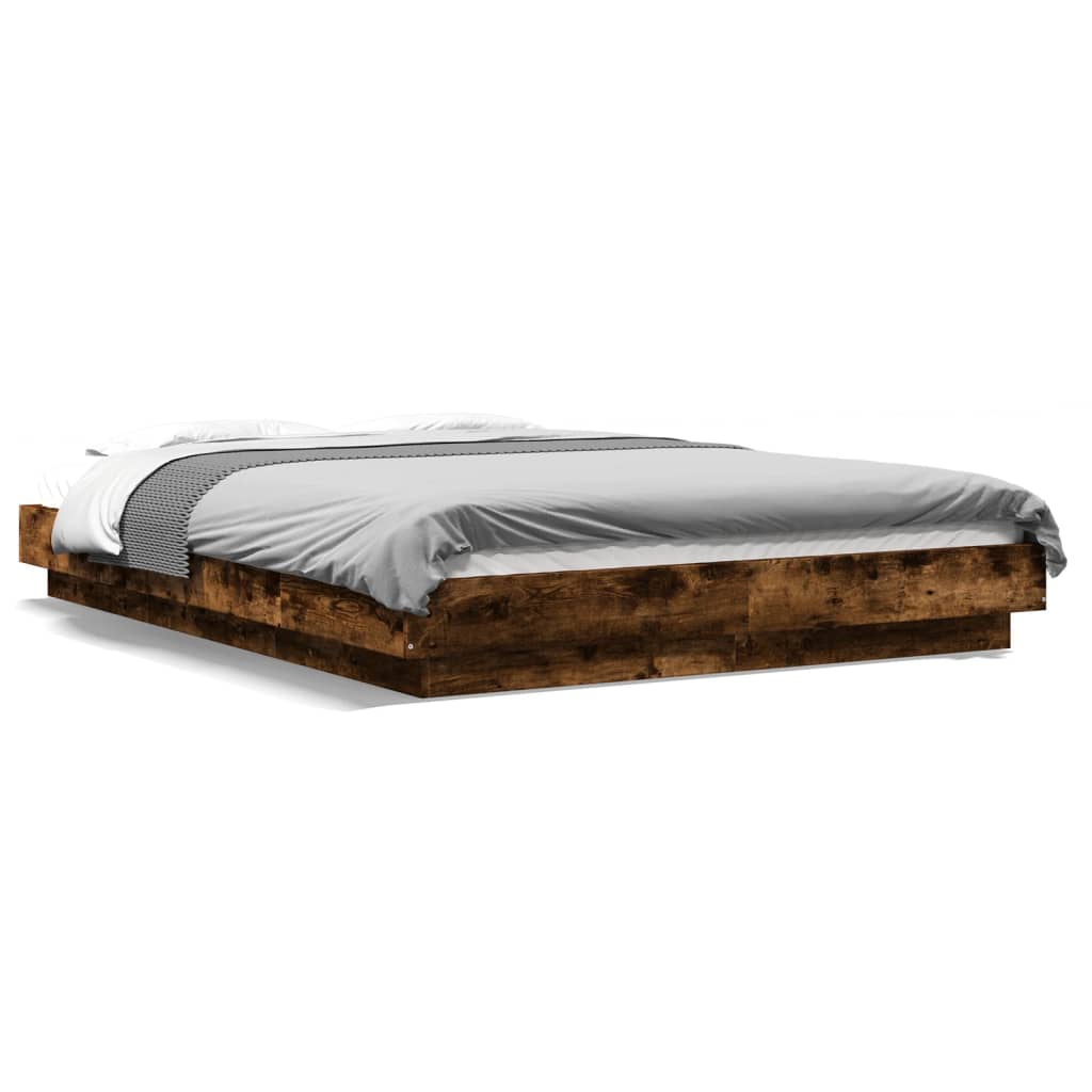 Bedframe met LED-verlichting gerookt eikenkleurig 120x190 cm is nu te koop bij PeponiXL, paradijselijk wonen!