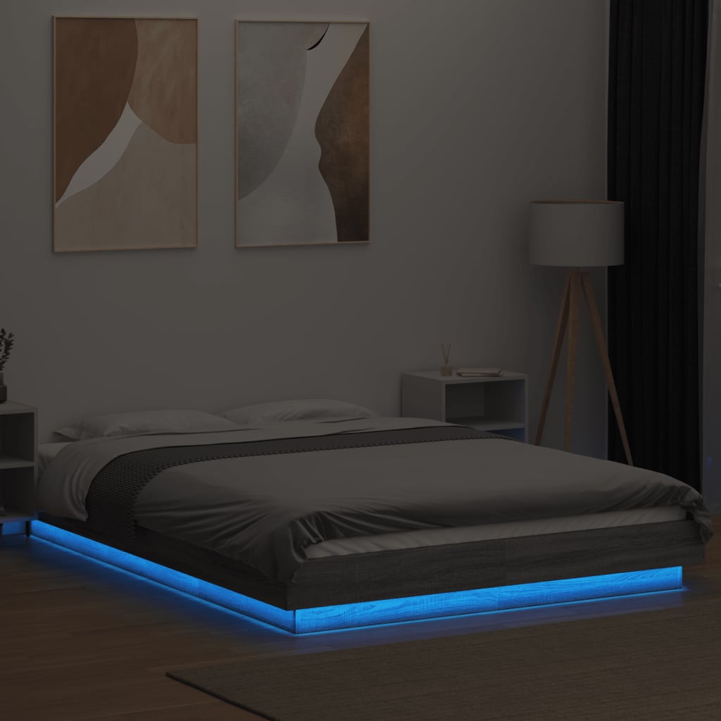 Bedframe met LED-verlichting grijs sonoma eiken 120x190 cm is nu te koop bij PeponiXL, paradijselijk wonen!